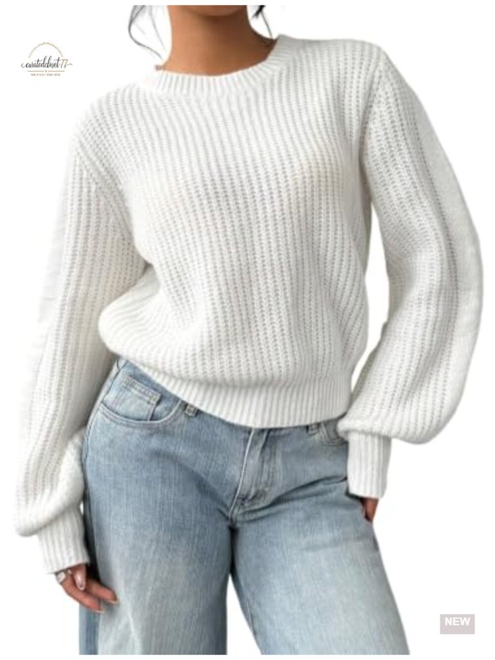 Oversized Heart Print Sweater Pullover Lantern Sleeve Crew Neck Soft Knit